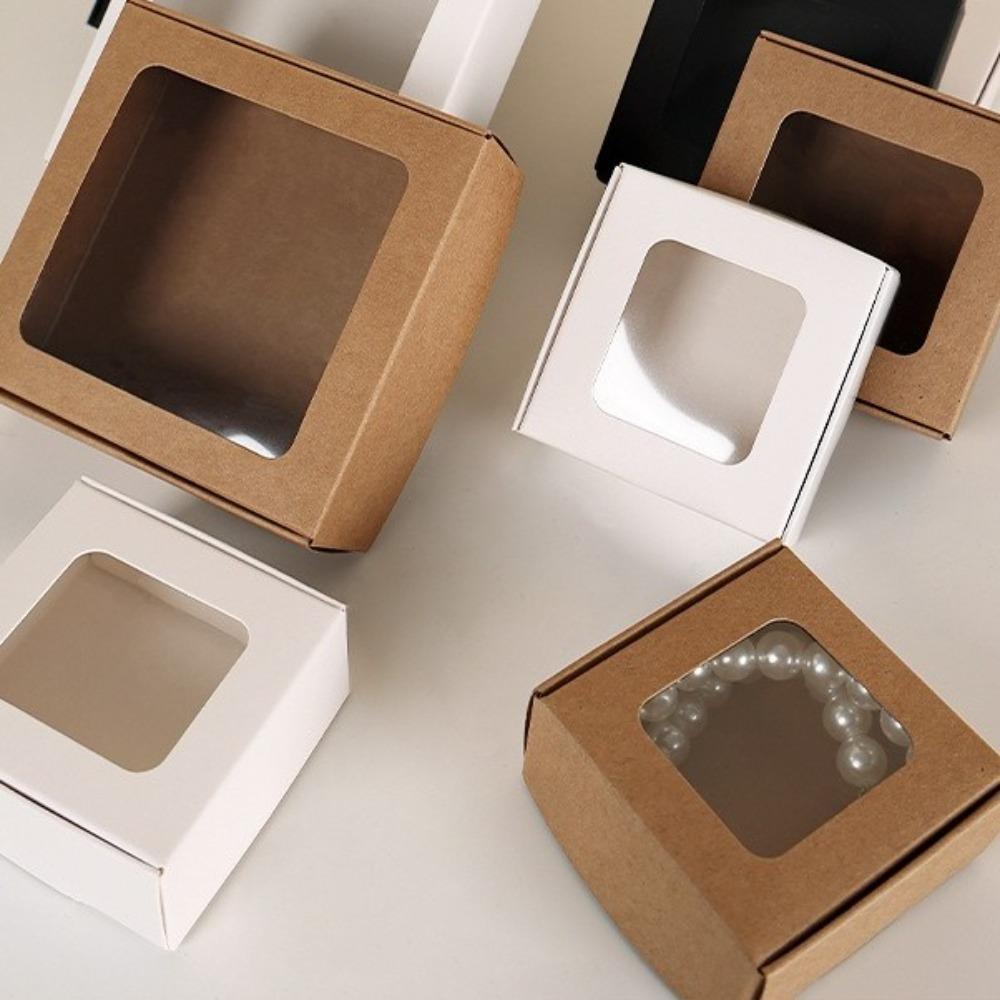 10pcs Kraft Paper Gift Box with Window Cookies Candy Packaging Box Wedding Birthday Party Supplies