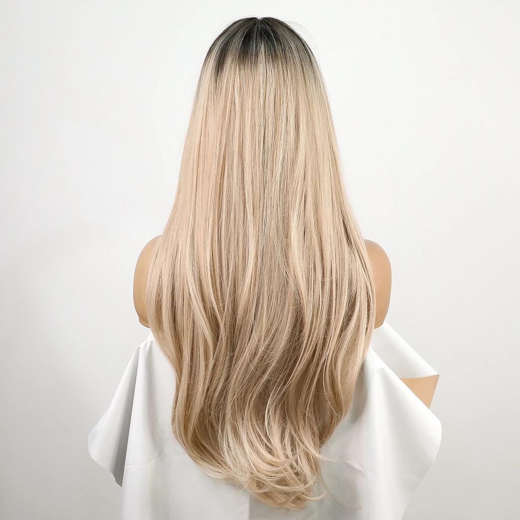 Длинные волны синтетические парики Ombre черный блондин парик с боковой челкой термостойкое волокно повседневные вечерние волосы косплей парики для женщин