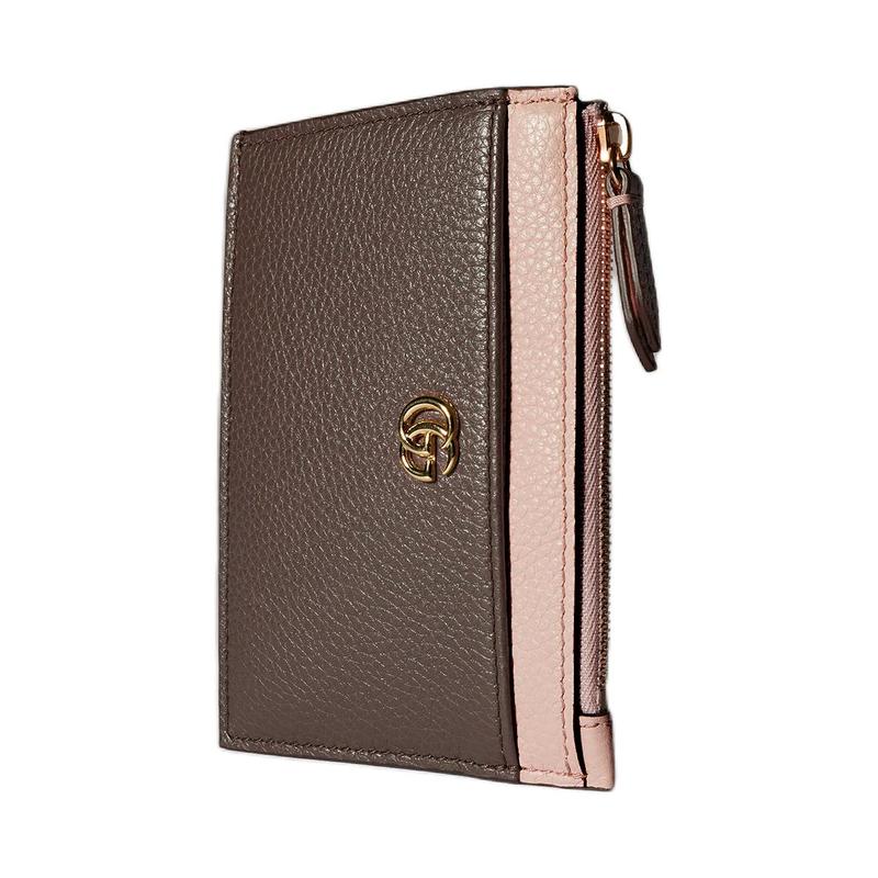 Gucci GG Marmont Double G logo leather card holder women's dark brown with pink
