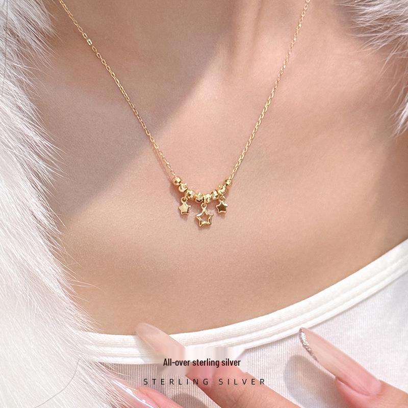 Cui Yan Серебряная цепочка на ключицу с корейской звездой S925 - Нишевая изысканная легкая роскошь для женщин.