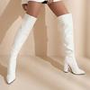 Модные длинные сапоги женские остроносые однотонные сапоги до бедра модные сапоги на толстом высоком каблуке до колена женские сексуальные туфли для вечеринок женские НОВЫЕ