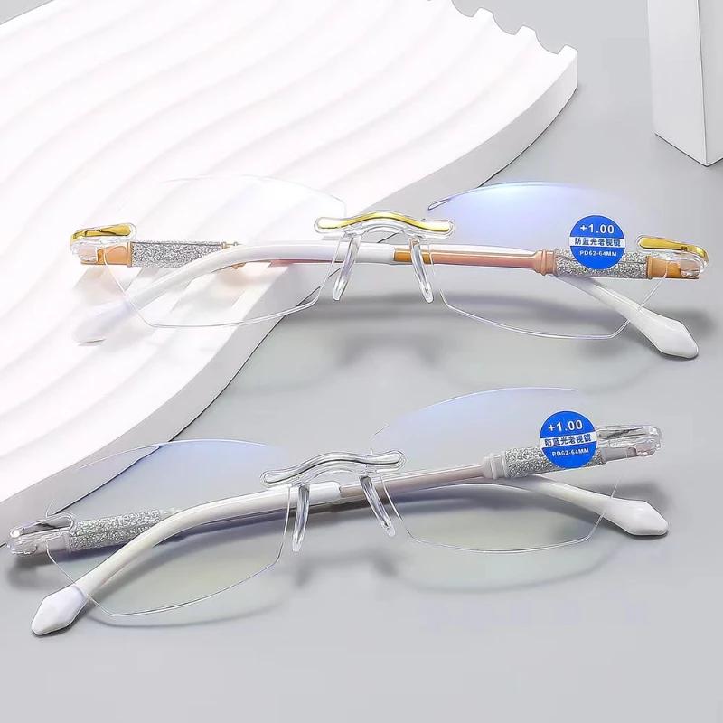 Новые модные очки для чтения без оправы для женщин, очки высокой четкости с защитой от синего света, очки для пресбиопии, унисекс, дальнозоркие очки