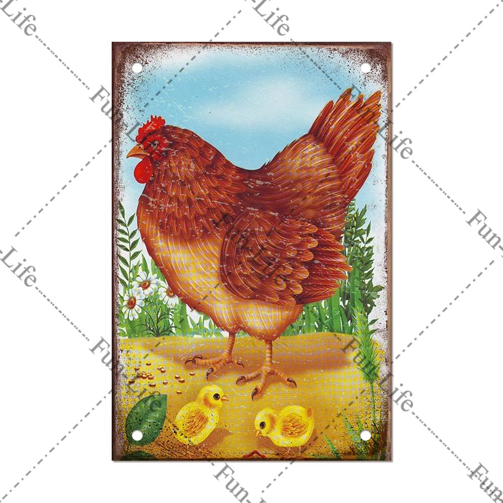 Винтажный постер с курицей, металлические жестяные знаки, тарелка, петух, куриное яйцо, ретро-налет, домашний декор на стену, 20x30 см