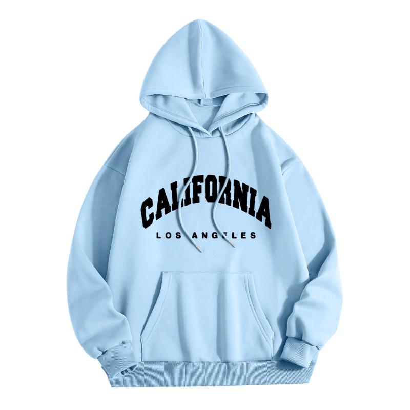Womens Fleece Hooded Sweatshirt Printed Letter Casual Winter Warm Top