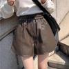 Autumn 2024 Women's High-Waist PU Leather Wide-Leg Shorts - Casual A-Line Style