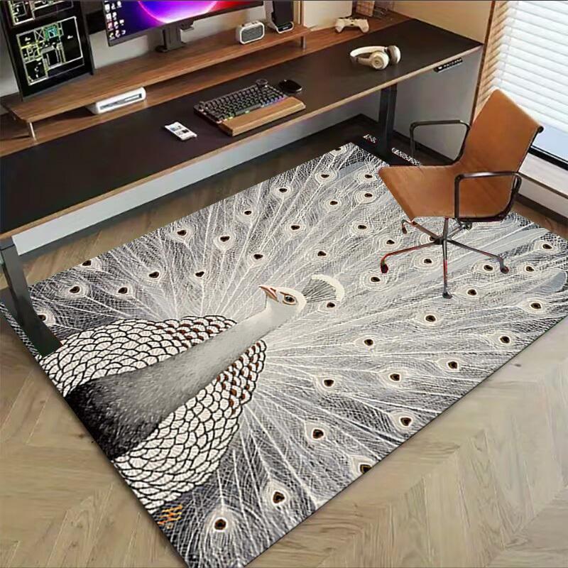 1PC peacock white Extra Large Non Slip Floor carpet, Office, family, bedroom, Studio Large Area Rug Indoor Rugs, , Vibrant Colors