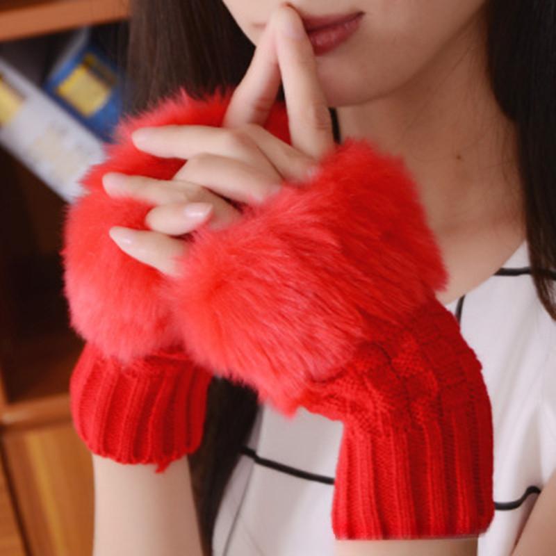 Женские осенне-зимние теплые плюшевые вязаные шерстяные перчатки с полупальцами милые милые гладкие мягкие перчатки для письма