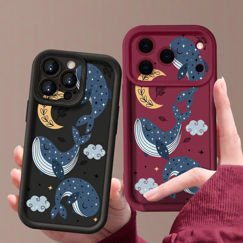 Чехол для телефона с рисунком мультяшного кита для iPhone 17 Pro Max Air 16e 16 15 14 Pro Max 13 12 Pro 16 15 Plus Ударопрочный силиконовый чехол