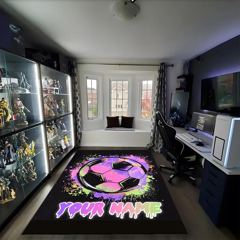1PC Custom Name Soccer Ball Graffiti Style Theme Floor Mat Ideal for Living Room, Game Rooms, Office, Bedroom,Floor Mat Playful Design