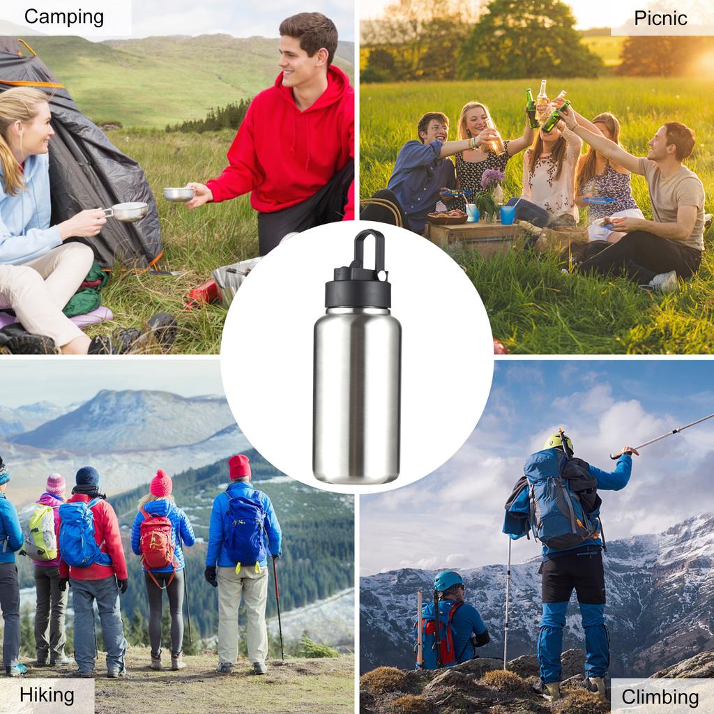 1050ml Stainless Steel Water Bottle Leak Proof Sports Bottle with Straw Lid for Outdoor Camping