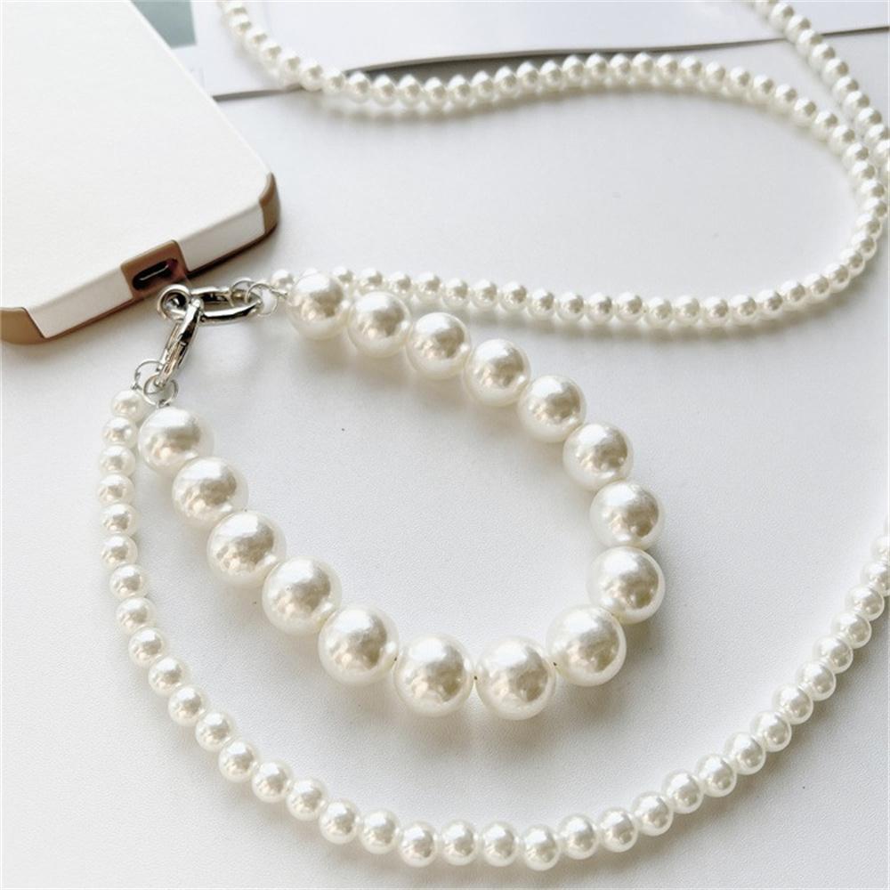 Women Korean Pearl Chain Mobile Phone Hanging Rope Handheld Shoulder Strap Detachable Back Crossbody Lanyard Anti Lost Pendant