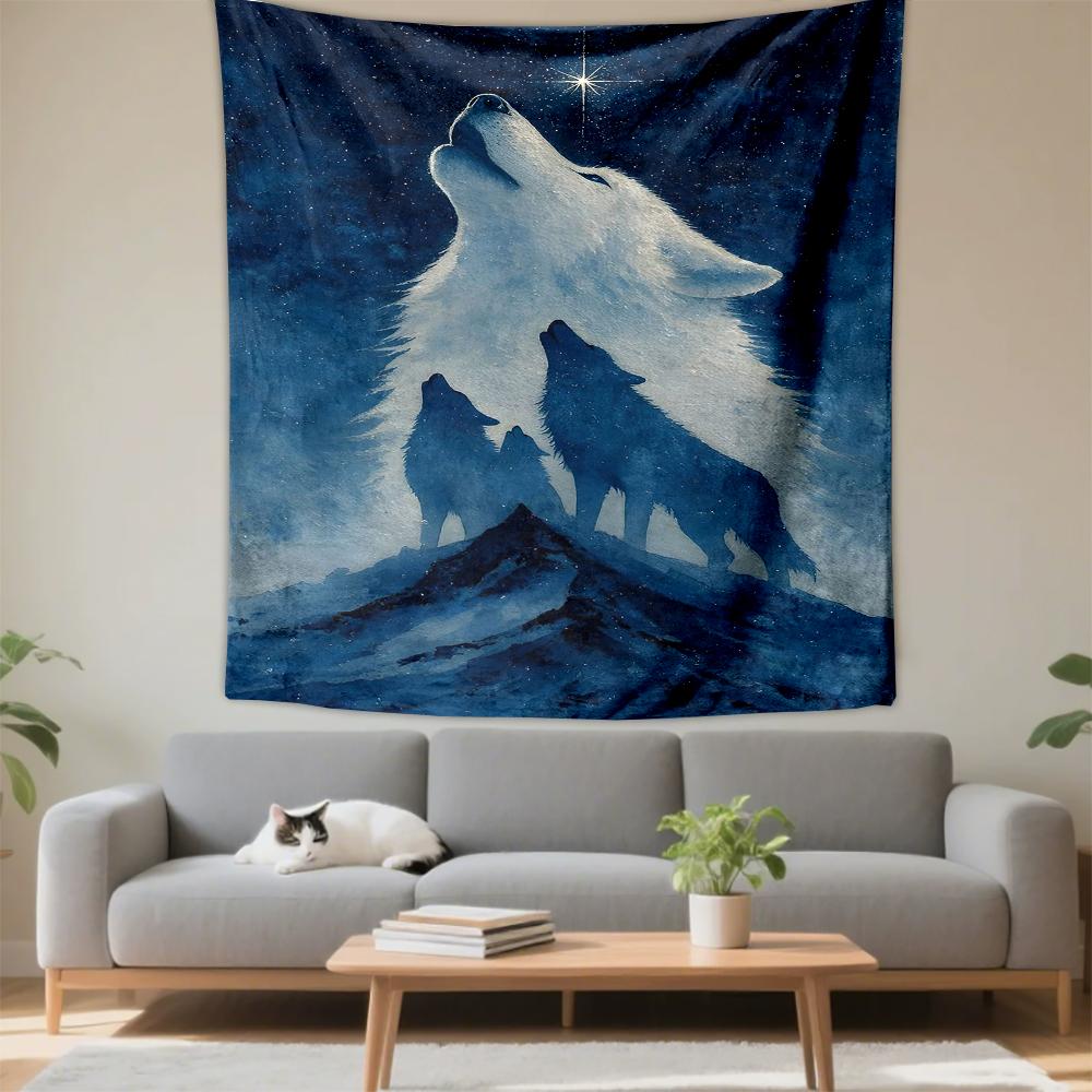 Howling Wolves Under Starry Night Patterned tapestry for bedroom and living room home decor
