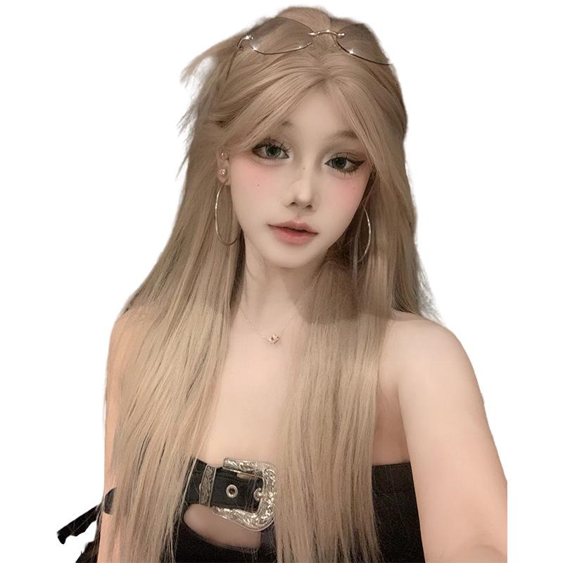 Длинный прямой парик серо-золотистого цвета в стиле Лолита — корейский стиль для повседневной носки