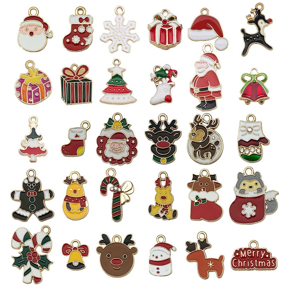 50-Piece Christmas Alloy Enamel Charms Set: Mixed Style DIY Pendants and Dangle Charms.