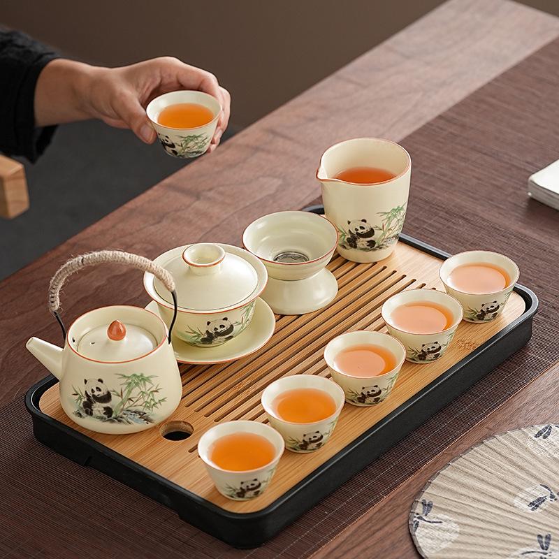 Чайный сервиз Панда печи Хуан Жу полный набор можно открыть керамический чай с чайным подносом