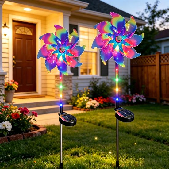 Solar Pinwheel Light Kinetic Light with Color Wind Spinner Garden Changing LED Glow