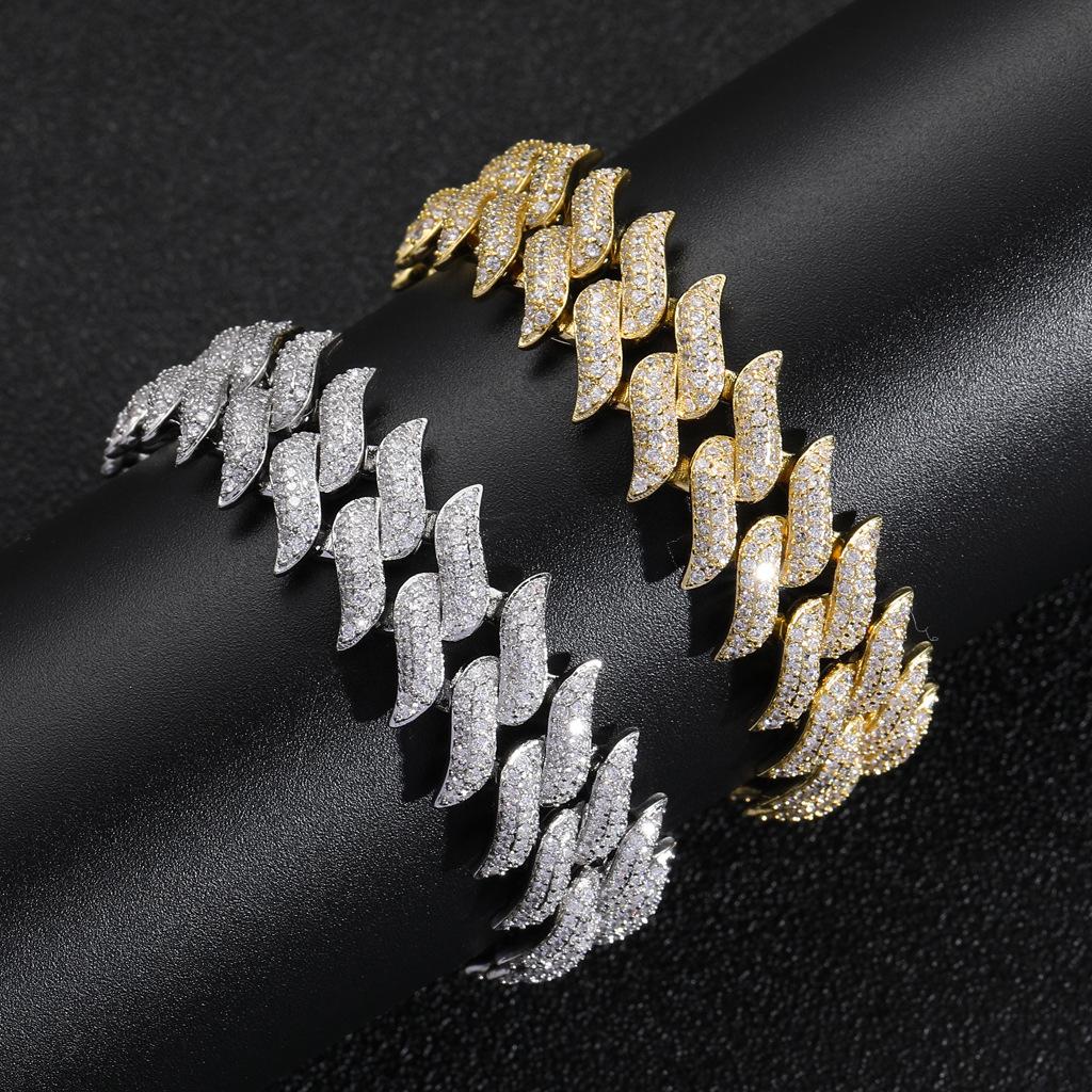 LEPAI Luxury 18mm Miami Buckle Spiked Thorns Cuban Bracelet Full of 5A Zircon Hip-Hop Accessories