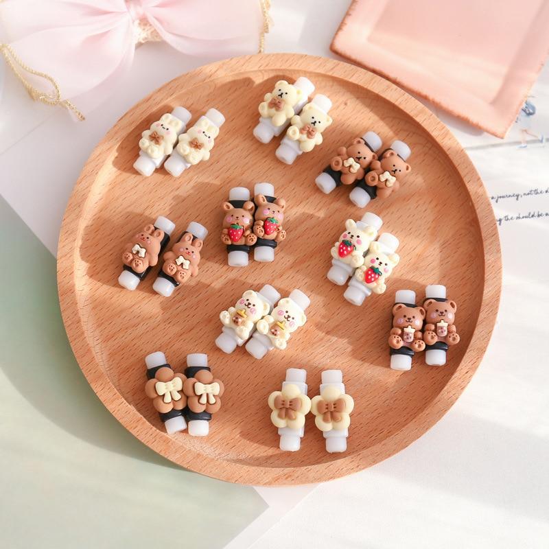 2 шт., защита для смотки кабеля зарядного устройства, белый медведь, мультяшная заставка, защитный чехол для линии передачи данных, чехол для шнура наушников, чехол, органайзер для проводов