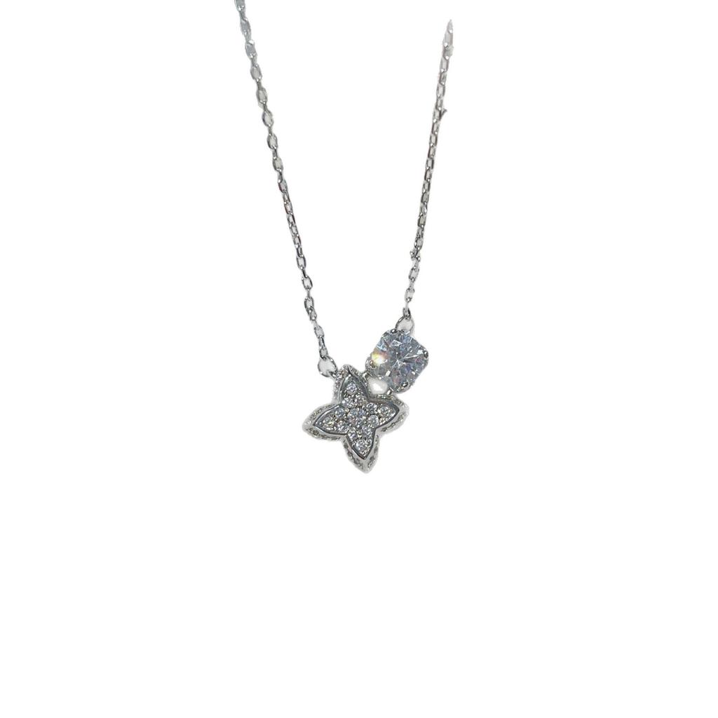 Premium Sense Full Diamond Presbyopia Tetragonal Star Pendant Collarbone Chain Light Luxury Design Sense Simple Zircon Necklace