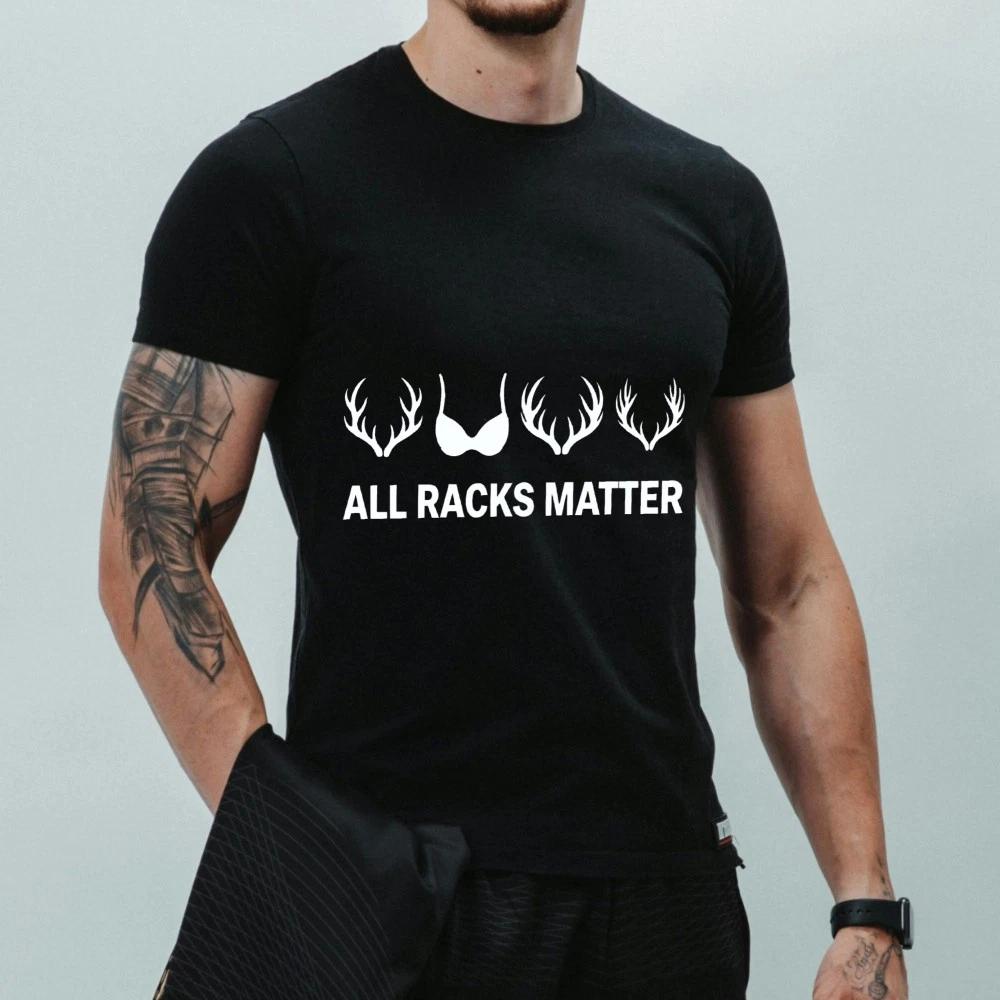 All Racks Matter Antler Graphic 100% Cotton T-shirt Mens Tees Top, Unisex Funny Hunting Casual Tee