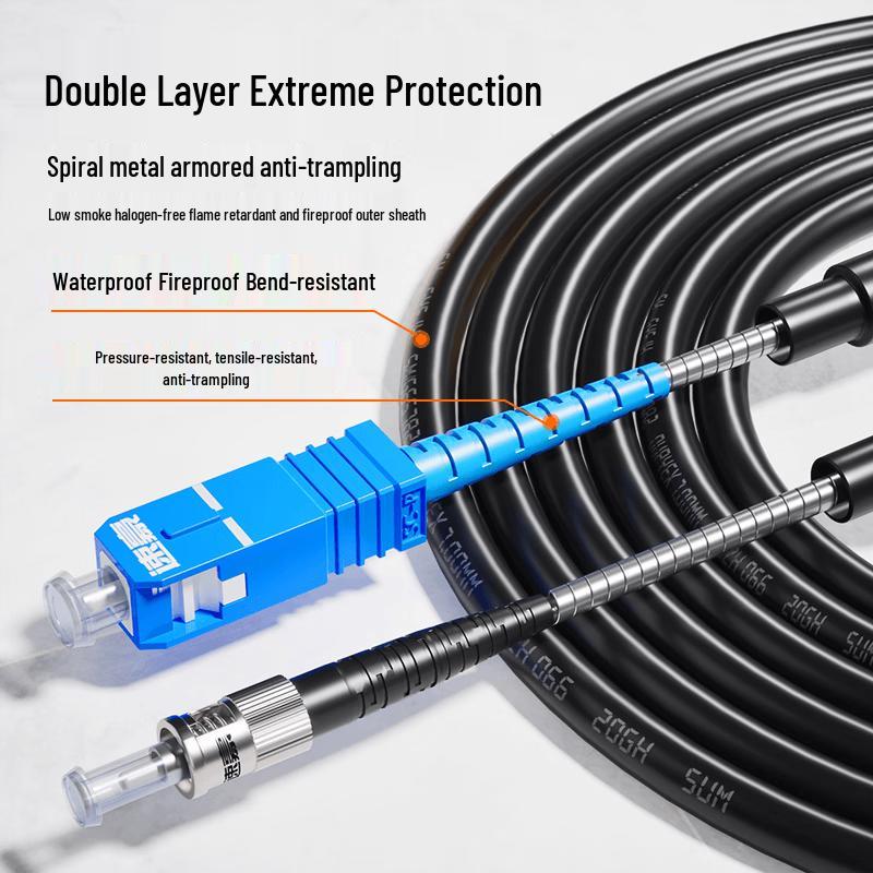 Rugged Outdoor Single-Mode SC-ST Armored Fiber Optic Patch Cable