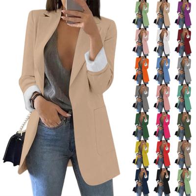 Женский твердый кардиган с открытыми передними карманами, формальный костюм, блузка с длинным рукавом, пальто