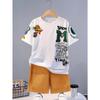 Summer Kids' Suit Boys' Loose Casual Crewneck Patterned Short-sleeved T-shirt and Shorts Comfortable Cool Tracksuit