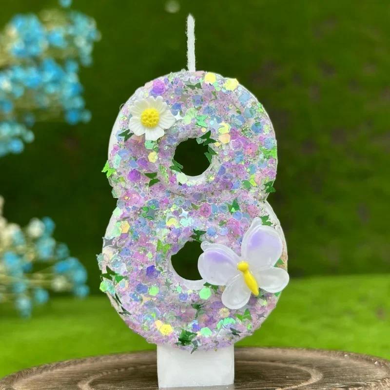 2026 New 0-9 Digits DIY Birthday Candles Butterfly Flowers Children's Birthday Girls Number Cake Decorations Candle Room Decor