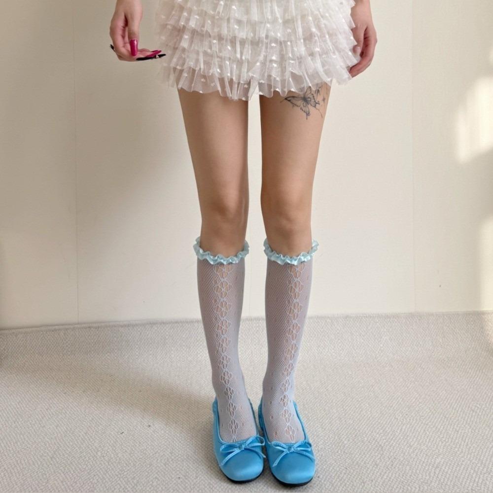 Colorful Ruffle Socks Mesh Fishnet Calf Socks Balletcore Lulicore Socks  Student