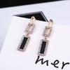 925 Korean Geometric Black Diamond Rhinestone Earrings