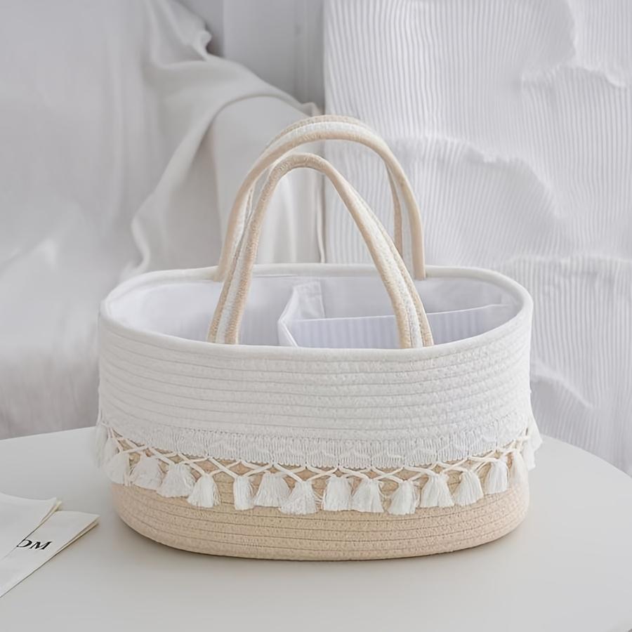 Woven rope multi-grid baby supplies storage basket, large capacity portable household organizer