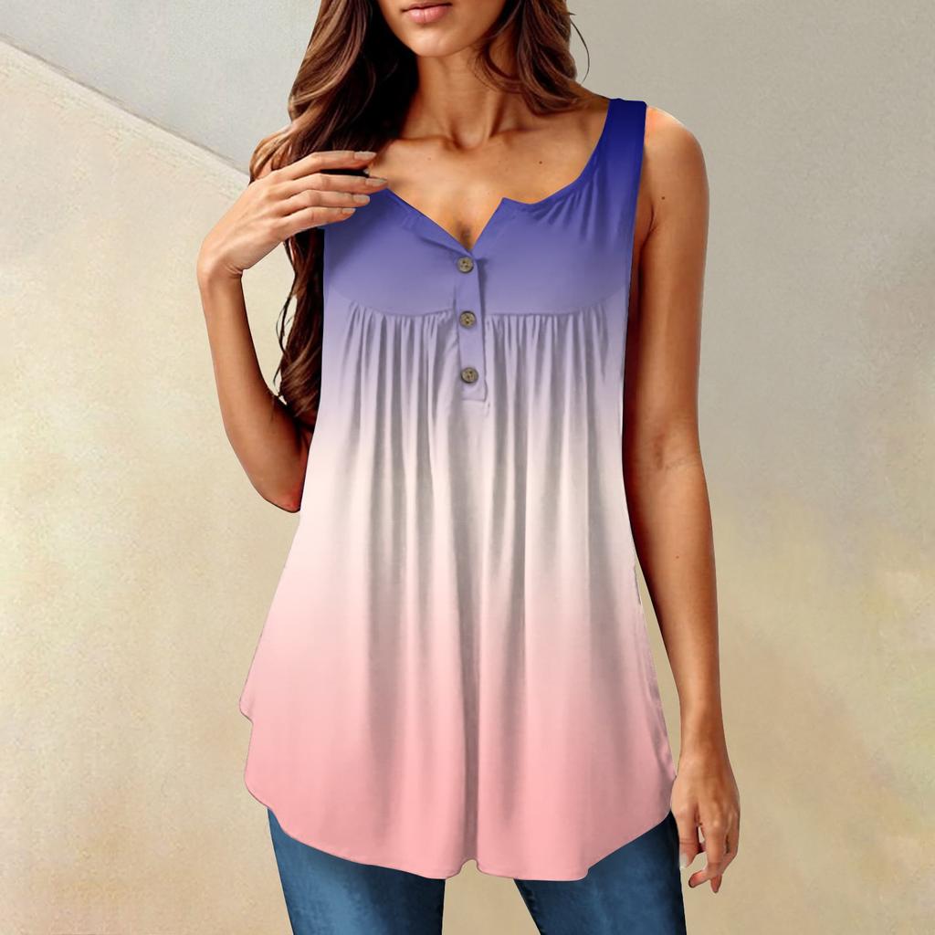 Женская мода плиссированная безрукавка повседневная футболка жилет топ на пуговицах