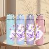 1PC Purple Butterfly Soft Watercolor Print 750ml Color Plastic Sports Water Bottle Leakproof Flip Straw Lid Suitable for Sports Office Home Use