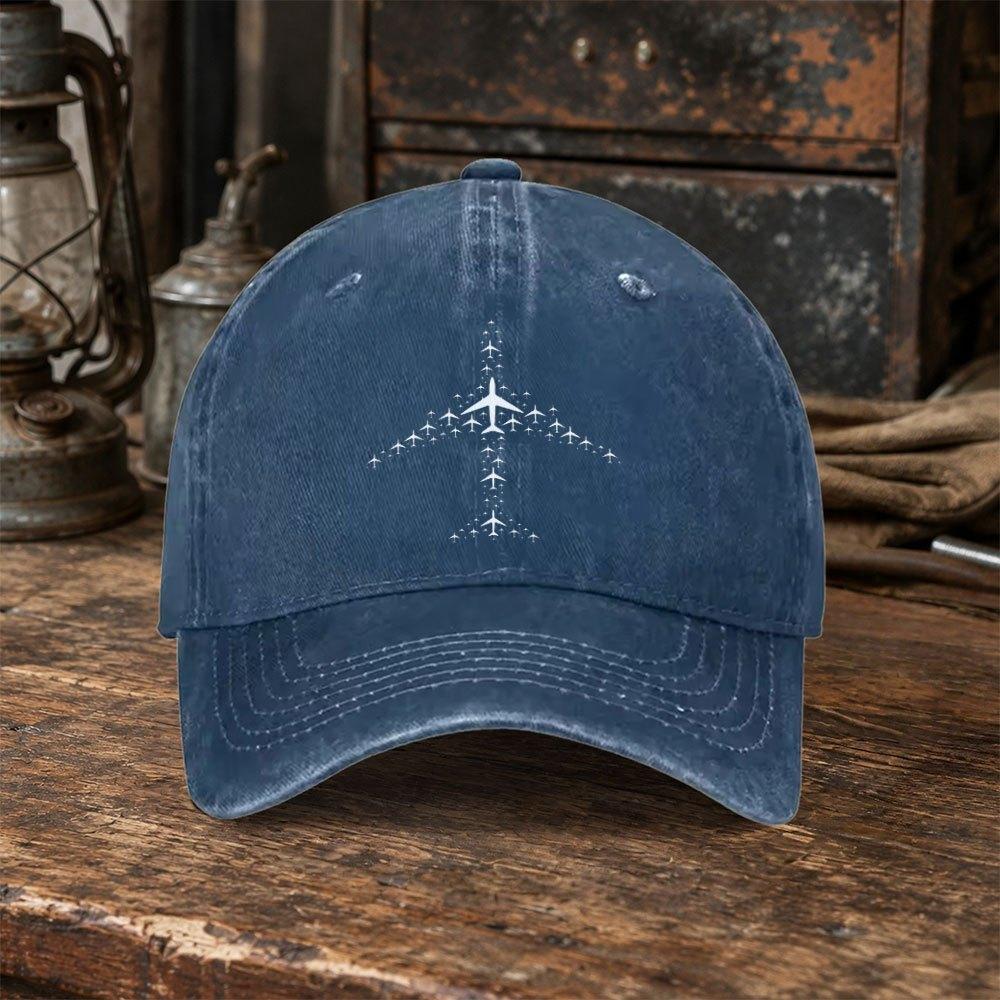 Airplane Pattern Washed Baseball Cap Duckbill Hat for Fitness Sports Travel Daily Wear MultiColor Valentines Gift