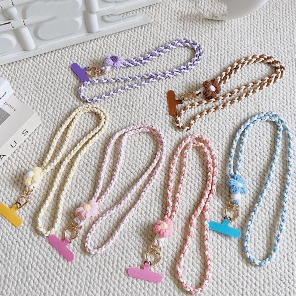 Rainbow Color Phone Woven Chain Phone Charm Crossbody Lanyard Cell Phone Strap Hanging Ornament