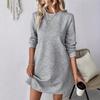 Платье весна-осень с фактурными длинными рукавами и круглым вырезом, однотонное свободное прямое мини-платье, короткое платье-пуловер для поездок на работу, свиданий, путешествий