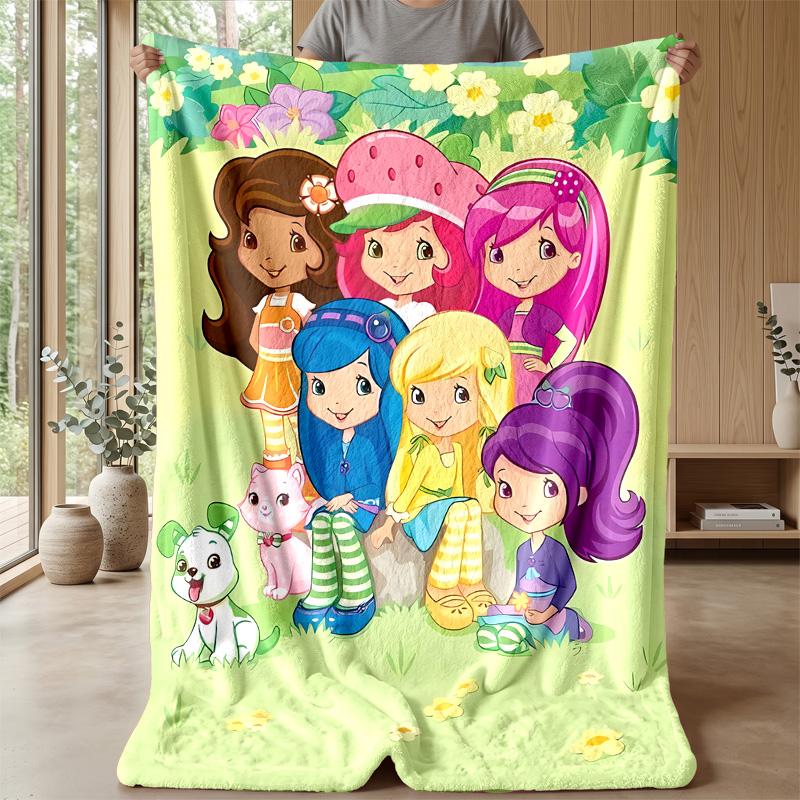 Strawberry Princess cartoonPrinted Flannel Blanket Cozy Skin-Friendly Warm Throw for Couch Bed Indoor Daily Use