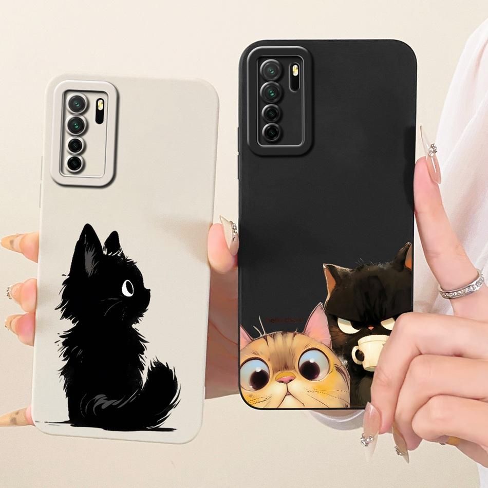 For Huawei Nova 7 SE 5G / P40 Lite (5G) CDY-NX9A CDY-NX9B Cute Cat Flower Cartoon Phone Case Shockproof Soft Silicone Bumpers