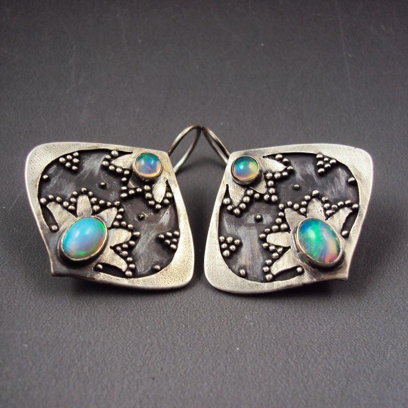 Винтажные Шармы Серебристого Цвета Цветок Круглая Геометрия Роскошные Серьги с Синим Камнем для Женщин Висячие Украшения