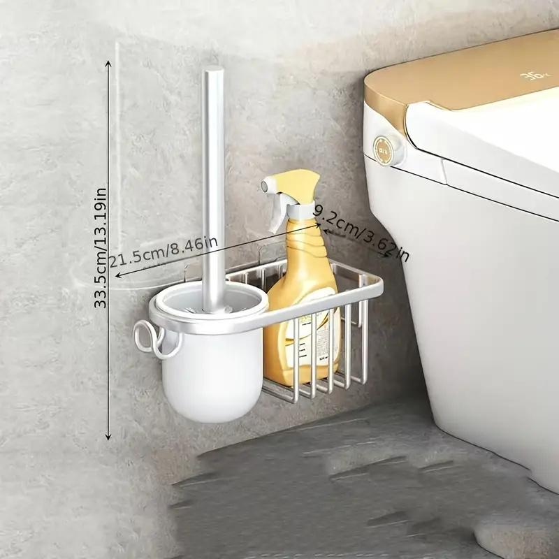 1Pc Toilet Brush and Holder Box Wall Fixed Toilet Brush Toilet Brush Head with Silicone Bristles Long Handle Toilet Brush