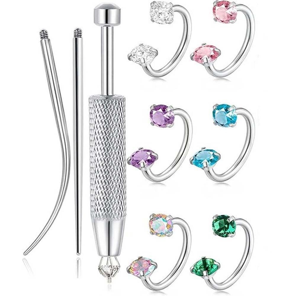 6/9/15pcs Stainless Steel Nose Rings Studs Rhinestone Piercing Taper Ball Grabber Ear Piercing DIY