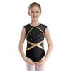 Girls Complete Dance Set Sleeveless Leotard Keyhole Back Patchwork Style Rhinestone Waistband Performance Outfit