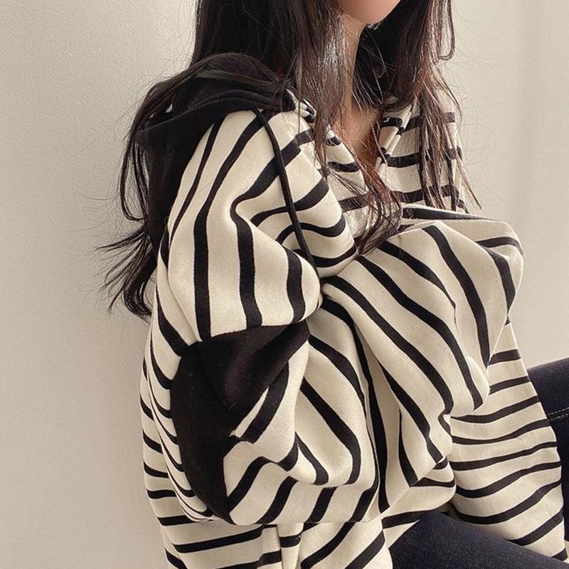 Striped Hoodie Casual Long Sleeve Sweatshirt Fashion Vintage Harajuku Oversized Hoodies