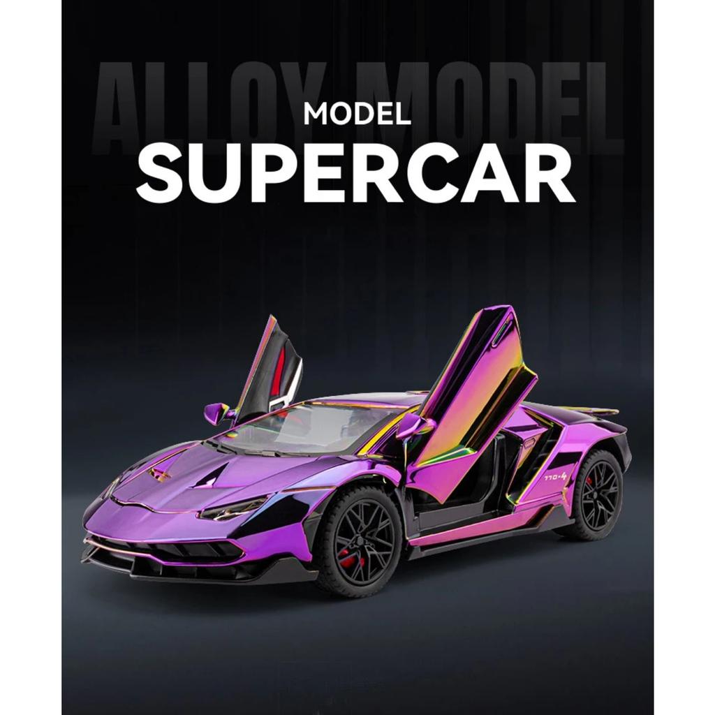 1/24 Lamborghini LP770-4 Alloy Electroplated Sports Car Model Diecasts Metal Racing Super Car Vehicles Model Sound Light Kids Toy Gift