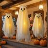 Spooky Atmosphere Home Accents 3 Pcs Lighted Dog Ghost Hanging Ornaments, Halloween Outdoor Flying Haunted House Party Supplies Gauze with LED