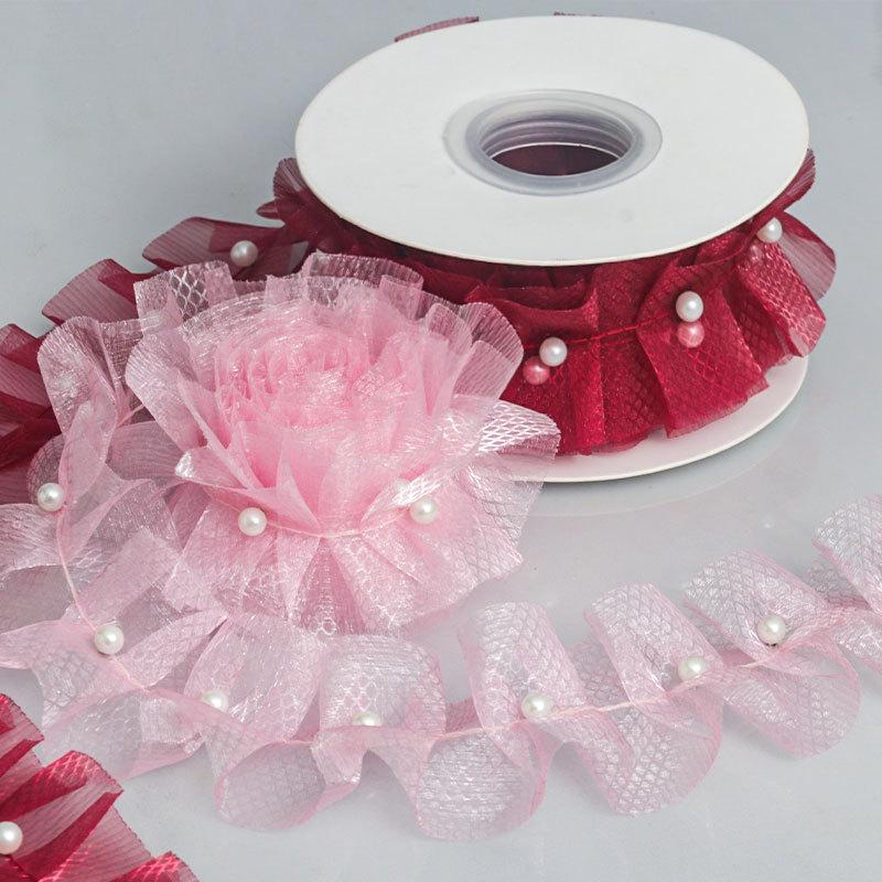 Элегантная органза оборка решетка волна лента кружево аксессуары бисерный букет цветов упаковка юбка подол кайма одежда ювелирные изделия ремесла изготовление лент