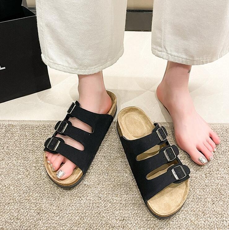 Плоские тапочки женские мужские тапочки роскошные домашние тапочки с нескользящей пробковой подошвой женские пляжные шлепанцы для дома сандалии2024