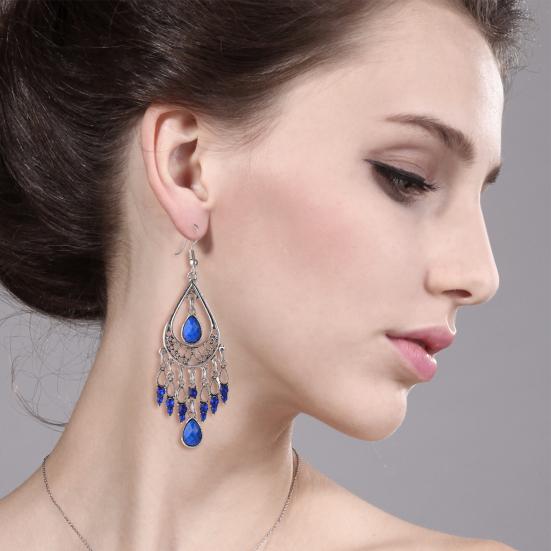 1 пара женских винтажных полых серег с крючками в этническом стиле, увеличенные серьги со стразами в форме капли воды