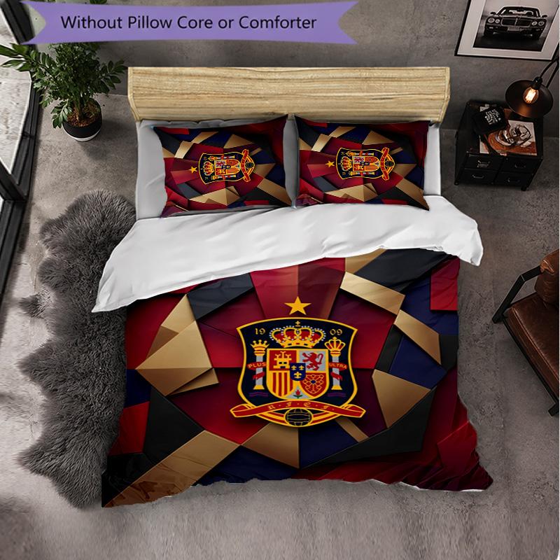 Spain football Pattern 3 Pieces Bedding Set Soft Microfiber Duvet Cover with Pillow Cases for Bedroom