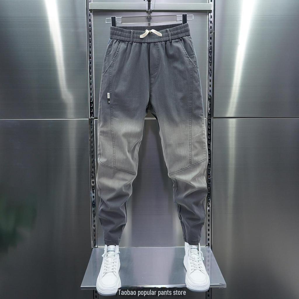 Мужские облегающие джинсы с градиентной строчкой и эластичными манжетами